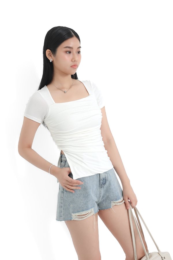 *TPZ* PERFECT BASIC RUCHED SLIT TOP 2.0 IN WHITE
