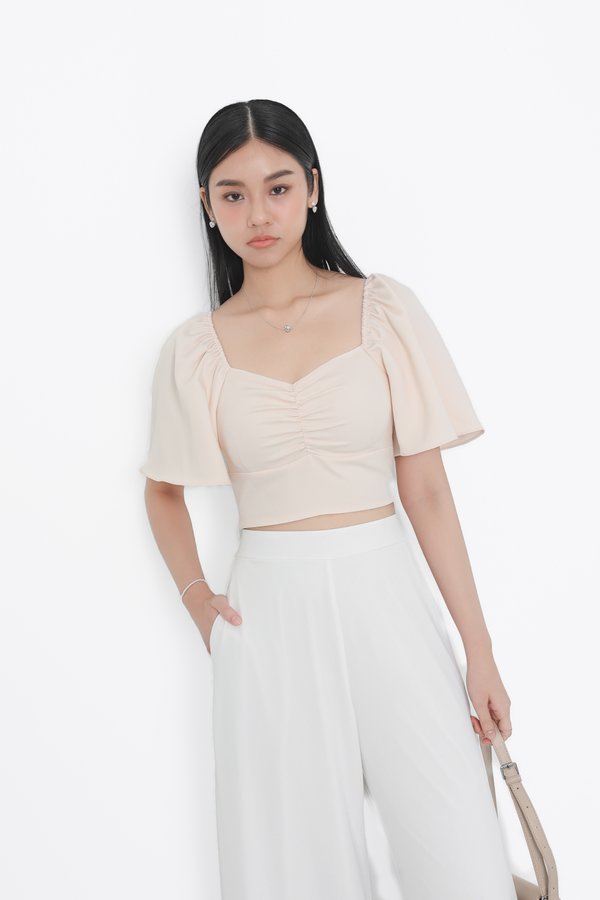 (PREORDER) *TPZ* DYNASTY FLUTTER SLEEVES TOP 4.0 IN CHAMPAGNE PEARL