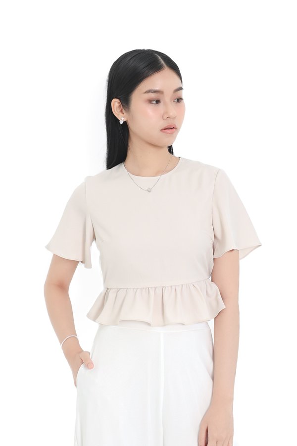 *TPZ* THEA BABYDOLL FLUTTER TOP IN IVORY PEARL
