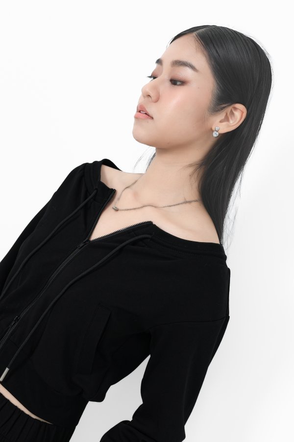 *TPZ* BIZ LOUNGE DOUBLE ZIPPER TOP/ JACKET IN BLACK