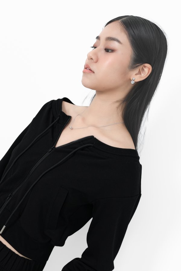 *TPZ* BIZ LOUNGE DOUBLE ZIPPER TOP/ JACKET IN BLACK