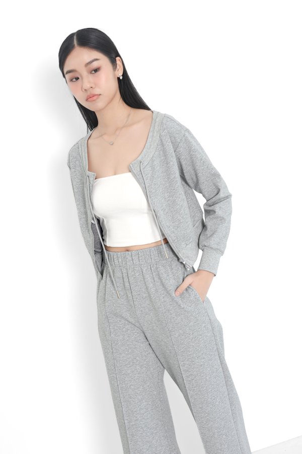 *TPZ* BIZ LOUNGE DOUBLE ZIPPER TOP/JACKET IN HEATHER GREY