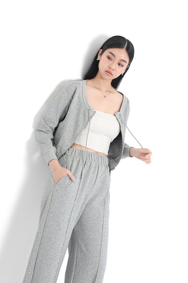 *TPZ* BIZ LOUNGE DOUBLE ZIPPER TOP/JACKET IN TEXTURED GREY
