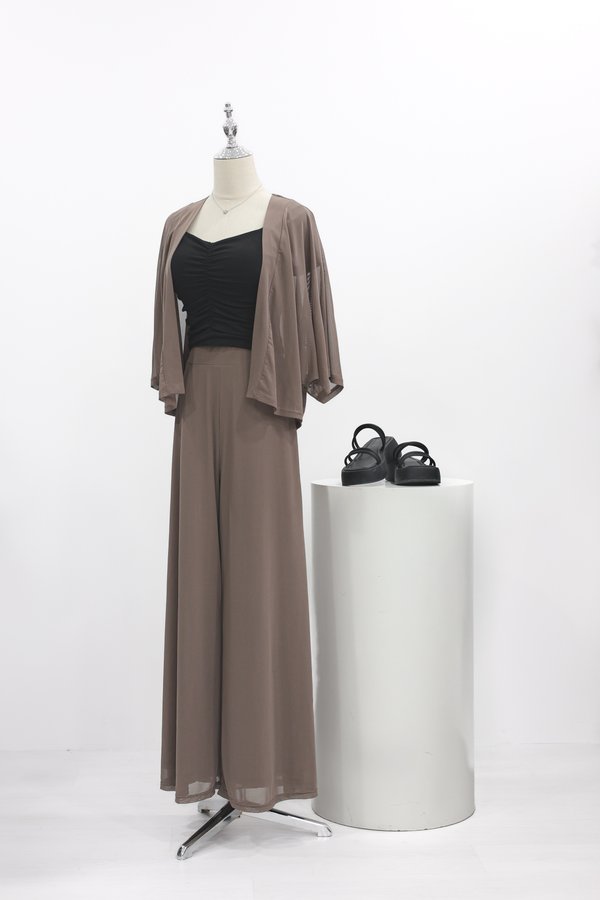 (PREORDER) *TPZ LUXE MESH* STELLA HIGH WAISTED FLOWY MESH PANTS (PETITE) IN COFFEE