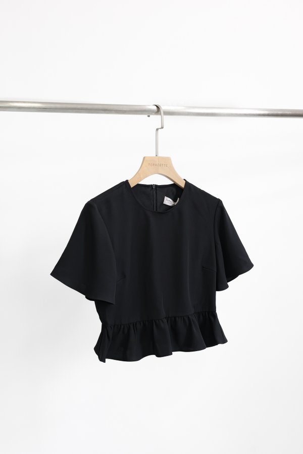 *TPZ* THEA BABYDOLL FLUTTER TOP IN BLACK