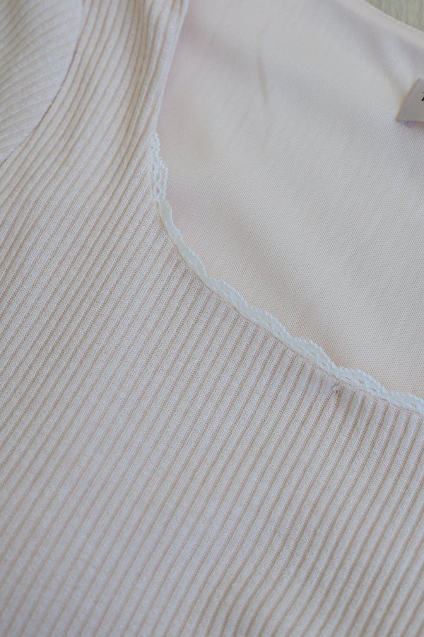 *TPZ* VELA LACE RIBBED LONG SLEEVES TOP IN CHAMPAGNE PINK