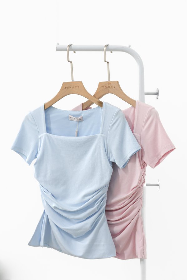 *TPZ* PERFECT BASIC RUCHED SLIT TOP 2.0 IN ICE BABY BLUE