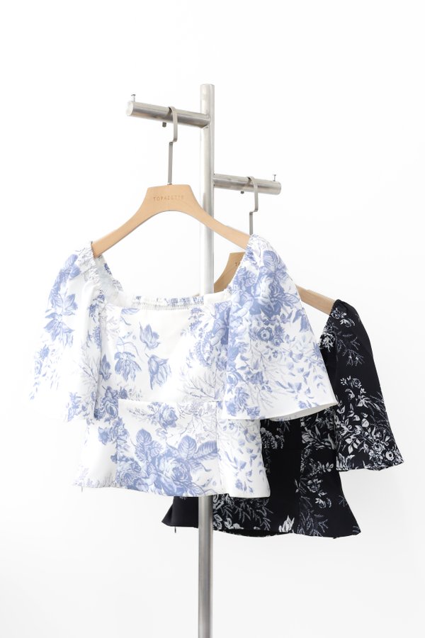 (PO ETA: MID AUG) *TPZ* BLAIR FLUTTER SLEEVES TOP IN TOILE DE FORTUNE FROSTED BLUE