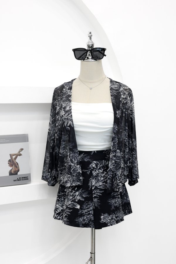 (PREORDER) *TPZ LUXE MESH* ALL DAY MESH KIMONO IN SIGNATURE BLACK TOILE