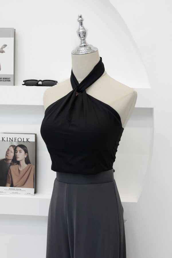 (PREORDER) *TPZ* ASTER HALTER RIBBON TOP IN BLACK