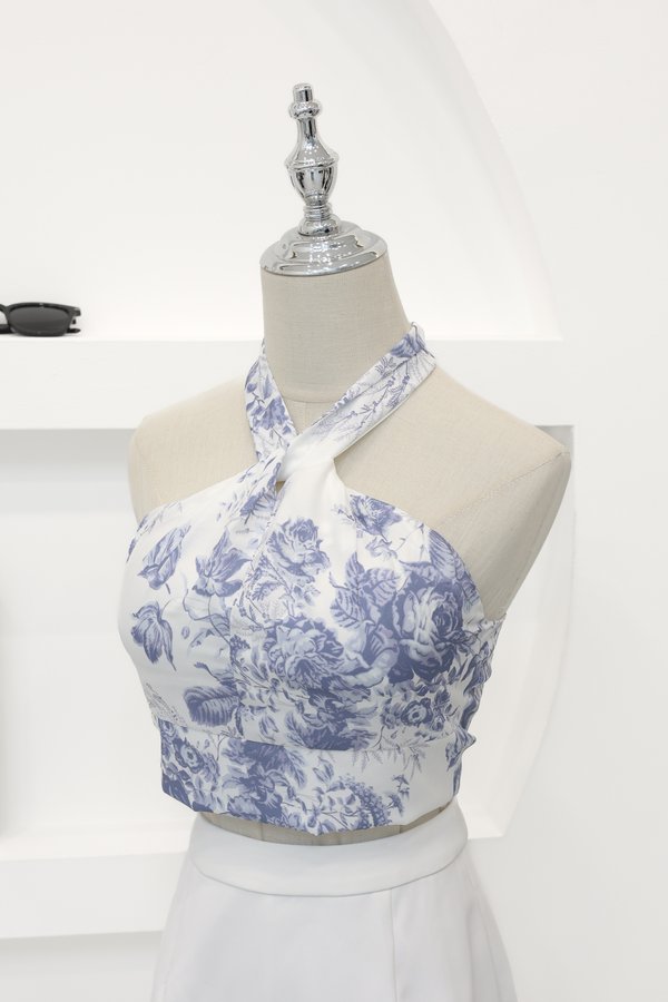 (PO ETA: MID JULY) *TPZ* ASTER HALTER RIBBON TOP IN TOILE DE ETERNITY FROSTED BLUE