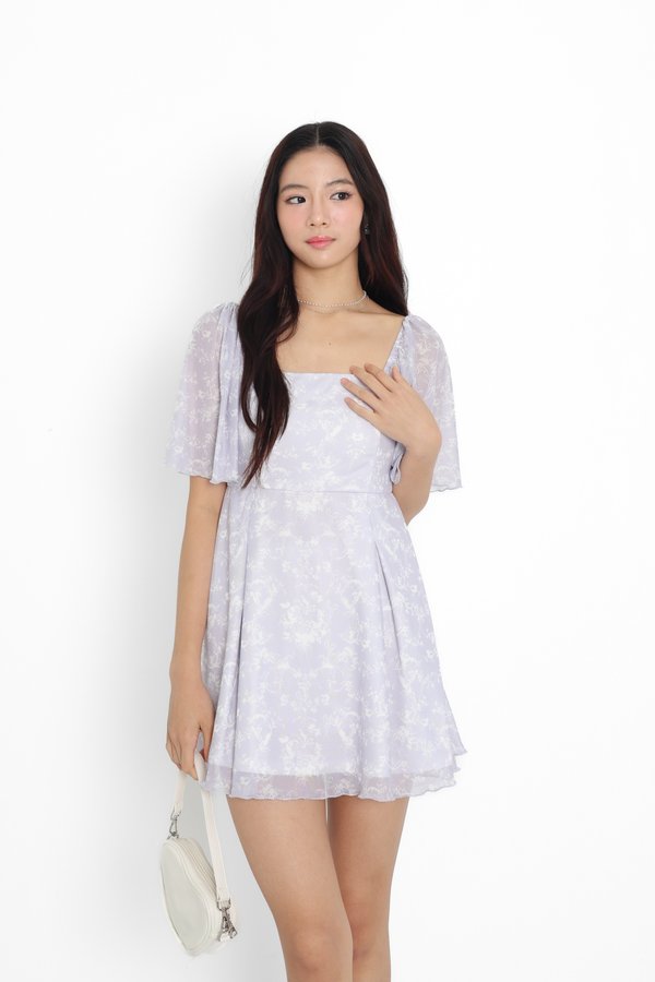 (PREORDER) *TPZ LUXE MESH* ELLE FLUTTER SLEEVES DRESS ROMPER 3.0 WITH DETACHABLE SHORTS IN TOILE DE RIBBON LILAC