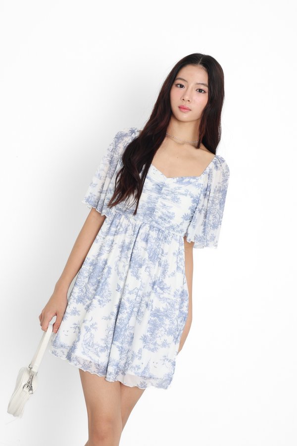 (PO ETA: MID JULY) *TPZ LUXE MESH* MINI DIARA FLUTTER SLEEVES DRESS IN TOILE DE PARADISE FROSTED BLUE