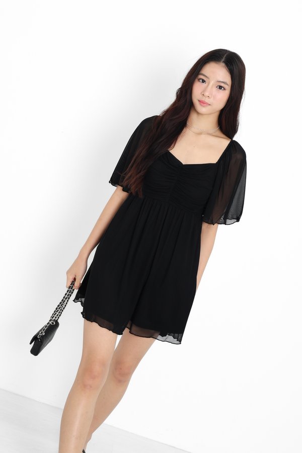 (PO ETA: MID AUG) *TPZ LUXE MESH* MINI DIARA FLUTTER SLEEVES DRESS 2.0 IN BLACK