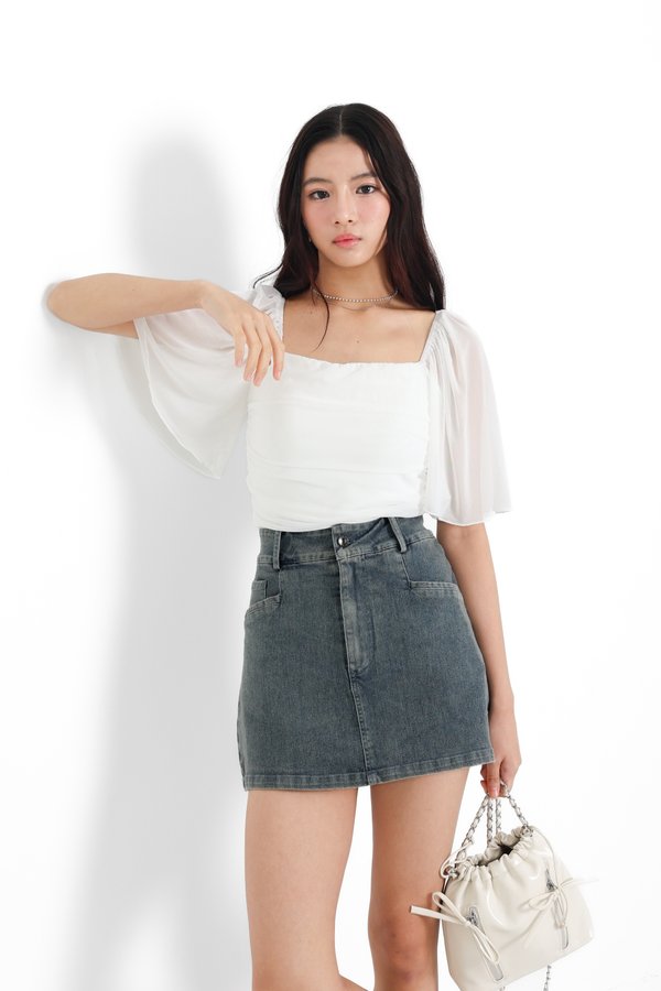 (PREORDER) *TPZ LUXE MESH* CAS FLUTTER SLEEVES TOP IN WHITE