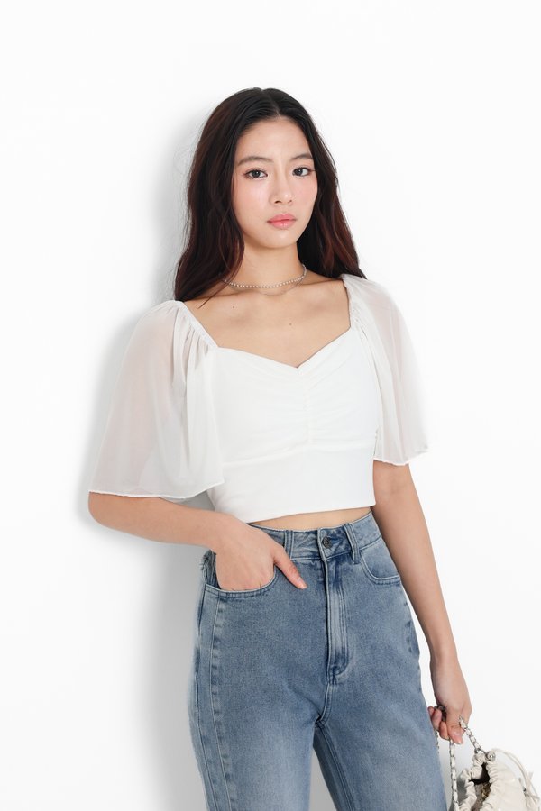 (PO ETA: MID AUG) *TPZ LUXE MESH* DYNASTY FLUTTER SLEEVES TOP 5.0 IN WHITE