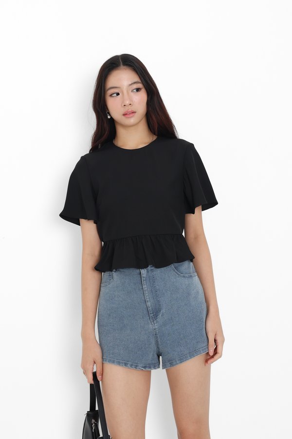 *TPZ* THEA BABYDOLL FLUTTER TOP IN BLACK