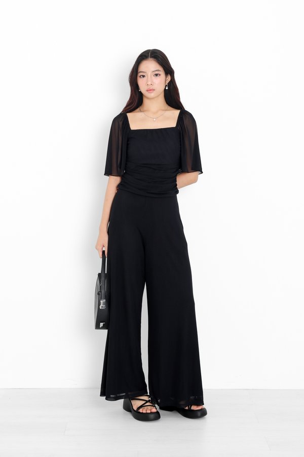 (PREORDER) *TPZ LUXE MESH* STELLA HIGH WAISTED FLOWY MESH PANTS (REGULAR) IN BLACK
