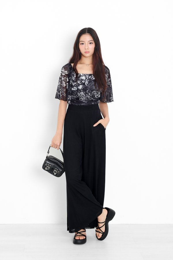(PREORDER) *TPZ LUXE MESH* STELLA HIGH WAISTED FLOWY MESH PANTS (REGULAR) IN BLACK