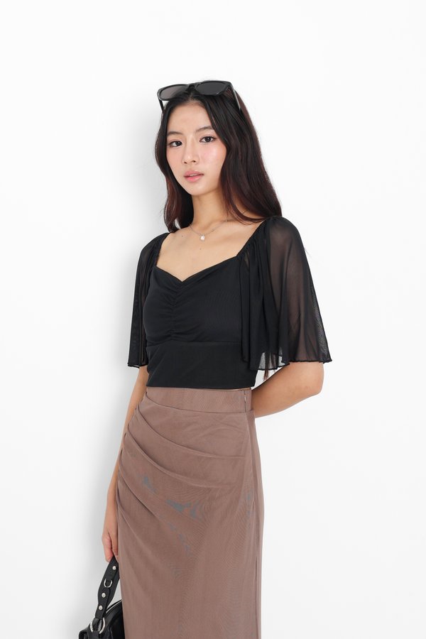 (PO ETA: MID AUG) *TPZ LUXE MESH* DYNASTY FLUTTER SLEEVES TOP 5.0 IN BLACK