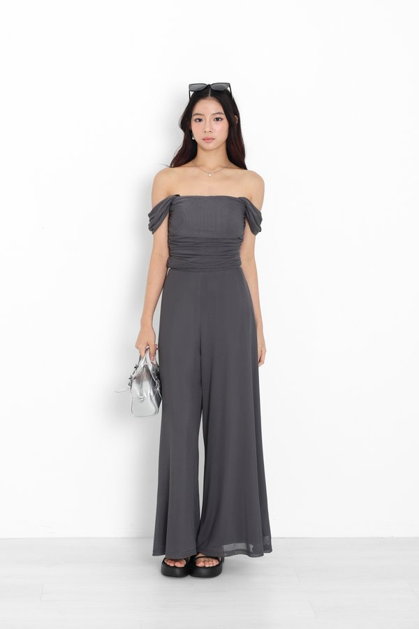 (PREORDER) *TPZ LUXE MESH* STELLA HIGH WAISTED FLOWY MESH PANTS (REGULAR) IN DARK GREY