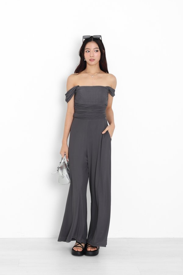(PREORDER) *TPZ LUXE MESH* STELLA HIGH WAISTED FLOWY MESH PANTS (PETITE) IN DARK GREY