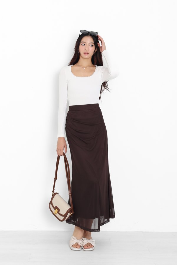 (PREORDER) *TPZ LUXE MESH* AURELIA MESH MERMAID SKIRT IN FRIGGIN' BROWN