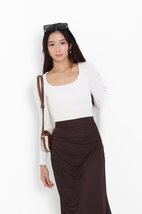 *TPZ* VELA LACE RIBBED LONG SLEEVES TOP IN WHITE