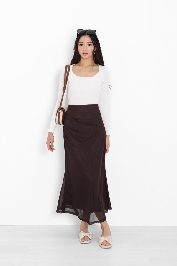 *TPZ* VELA LACE RIBBED LONG SLEEVES TOP IN WHITE