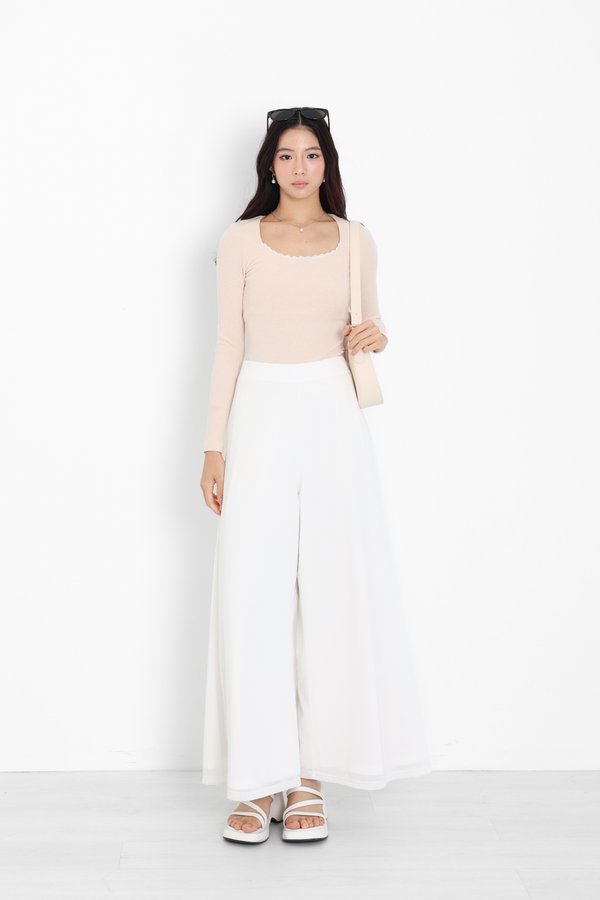 *TPZ* VELA LACE RIBBED LONG SLEEVES TOP IN CHAMPAGNE PINK