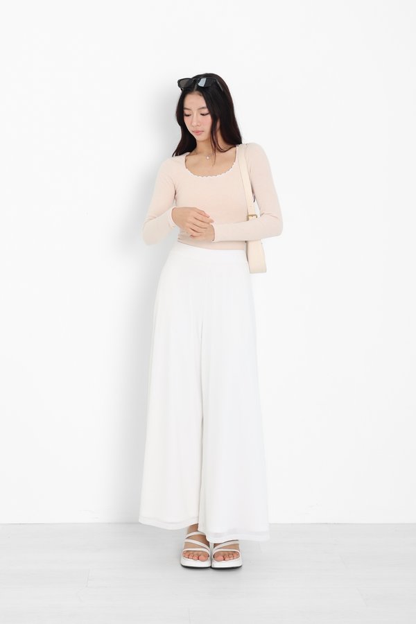 (PREORDER) *TPZ LUXE MESH* STELLA HIGH WAISTED FLOWY MESH PANTS (REGULAR) IN WHITE