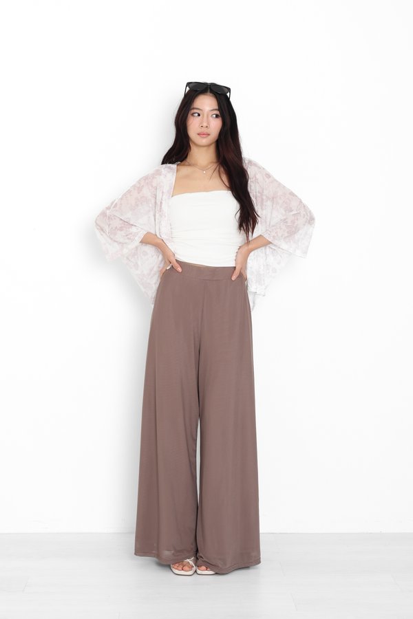 (PREORDER) *TPZ LUXE MESH* STELLA HIGH WAISTED FLOWY MESH PANTS (PETITE) IN COFFEE