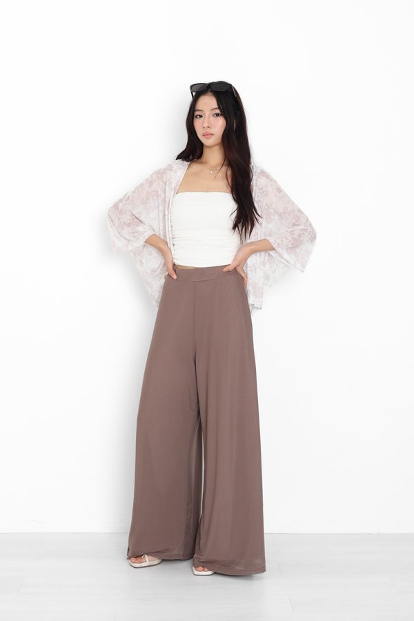 (PREORDER) *TPZ LUXE MESH* STELLA HIGH WAISTED FLOWY MESH PANTS (PETITE) IN COFFEE