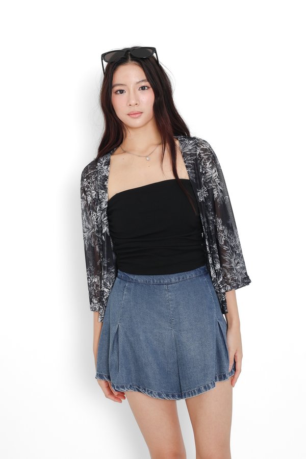 (PREORDER) *TPZ LUXE MESH* ALL DAY MESH KIMONO IN SIGNATURE BLACK TOILE