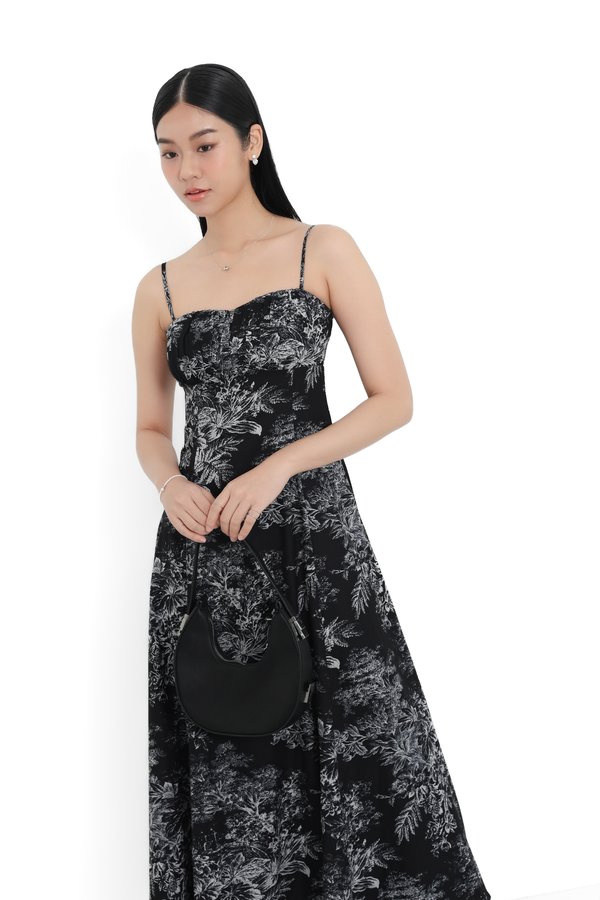 (PREORDER) *TPZ* ALLURE FLOWY MAXI DRESS IN SIGNATURE BLACK TOILE
