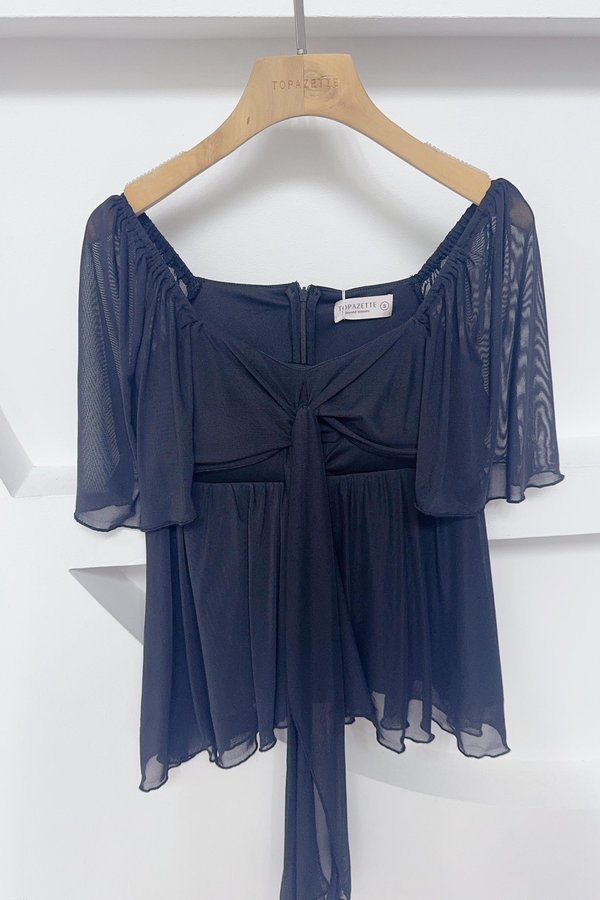 (PO ETA: END JUL) *TPZ LUXE MESH* CARA FLUTTER BABYDOLL TOP IN BLACK