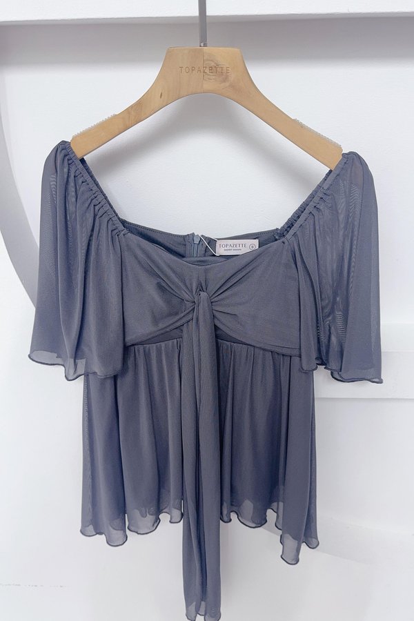 (PO ETA: MID JULY) *TPZ LUXE MESH* CARA FLUTTER BABYDOLL TOP IN DARK GREY