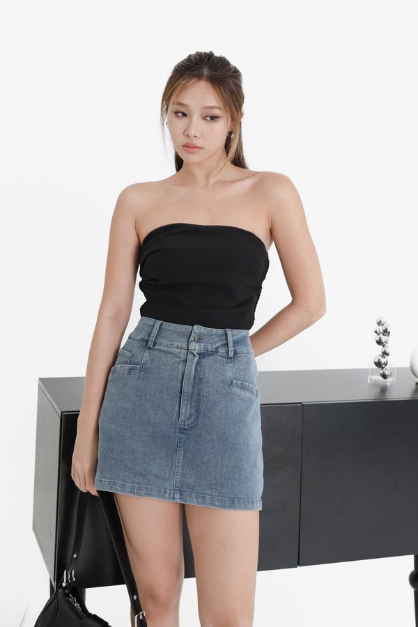 *TPZ* CHILL AND THRILL DENIM SKORTS 5.0 IN MID WASH