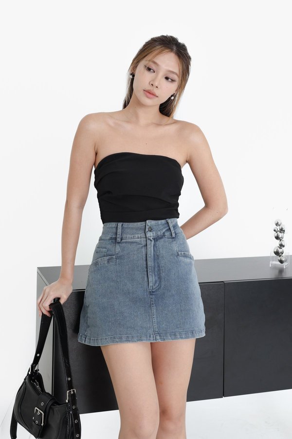 *TPZ* CHILL AND THRILL DENIM SKORTS 5.0 IN MID WASH