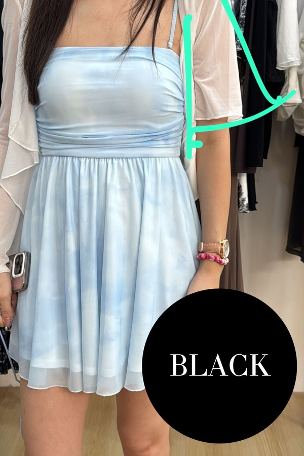 (PO ETA: MID AUG) *TPZ LUXE MESH* VANNY FLUTTER SLEEVES DRESS ROMPER (WITH DETACHABLE SHORTS) IN BLACK