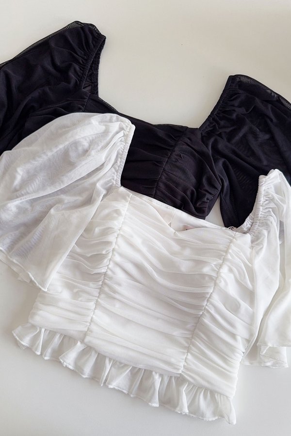 (PO ETA: MID JULY) *TPZ LUXE MESH* DESTINY FLUTTER SLEEVES TOP IN WHITE