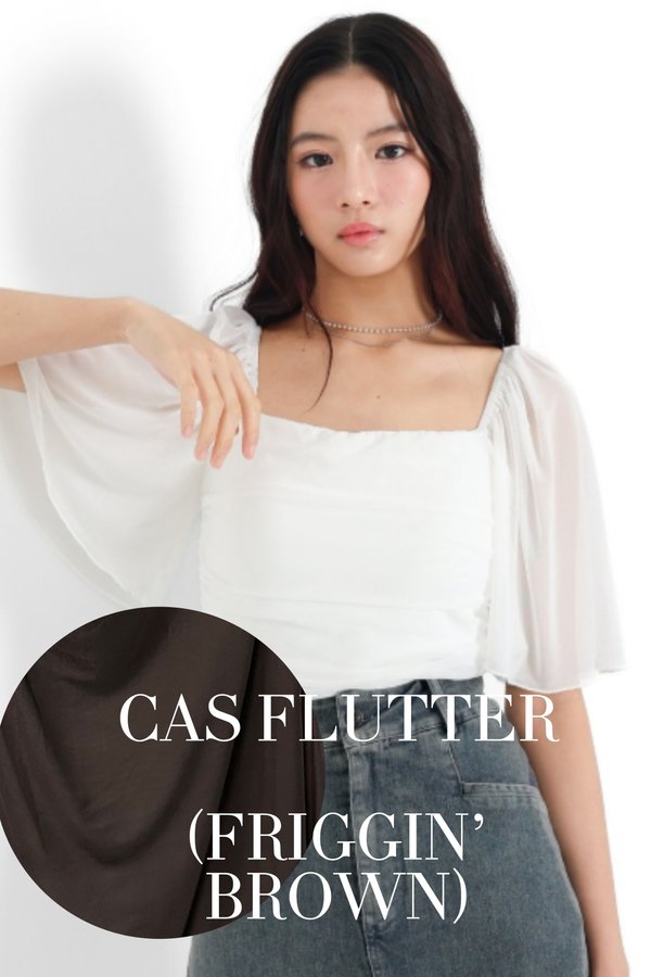 (PO ETA: MID AUG) *TPZ LUXE MESH* CAS FLUTTER SLEEVES TOP IN FRIGGIN' BROWN