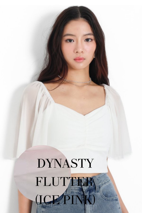 (PO ETA: MID AUG) *TPZ LUXE MESH* DYNASTY FLUTTER SLEEVES TOP 5.0 IN ICE PINK