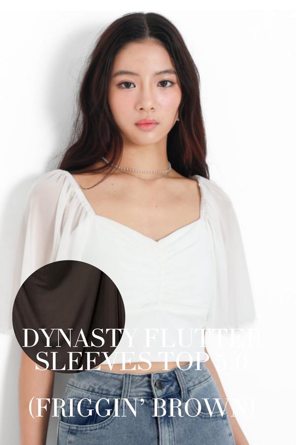 (PO ETA: MID AUG) *TPZ LUXE MESH* DYNASTY FLUTTER SLEEVES TOP 5.0 IN FRIGGIN' BROWN