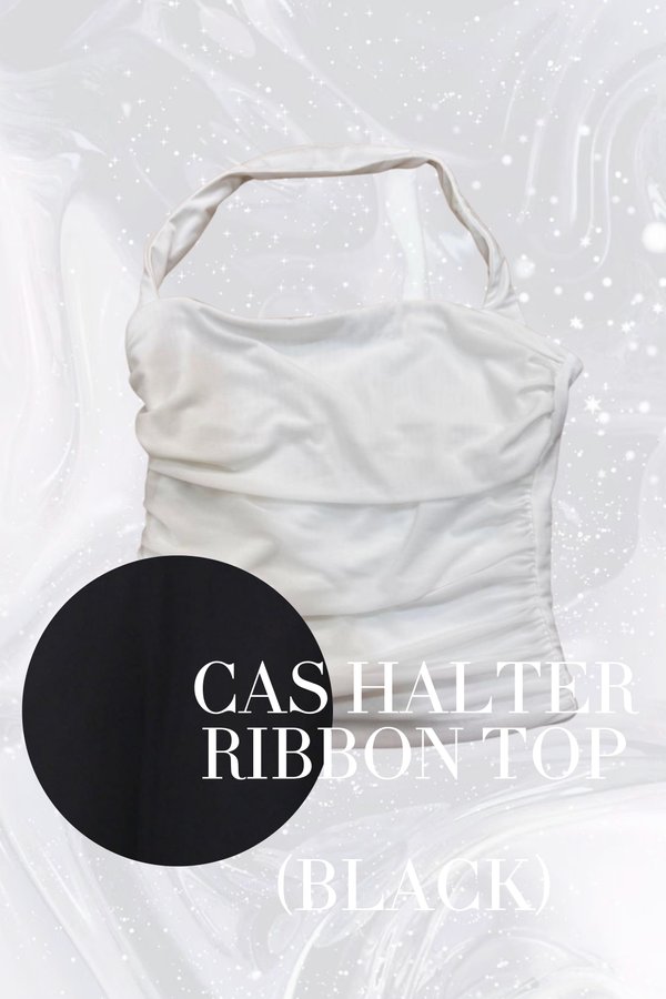 (PO ETA: MID AUG) *TPZ LUXE MESH* CAS HALTER RIBBON TOP IN BLACK