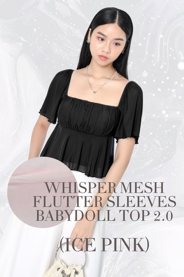 (PO ETA: MID AUG) *TPZ LUXE MESH* WHISPER MESH FLUTTER SLEEVES BABYDOLL TOP 2.0 IN ICE PINK