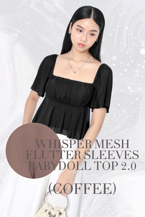 (PO ETA: MID AUG) *TPZ LUXE MESH* WHISPER MESH FLUTTER SLEEVES BABYDOLL TOP 2.0 IN COFFEE
