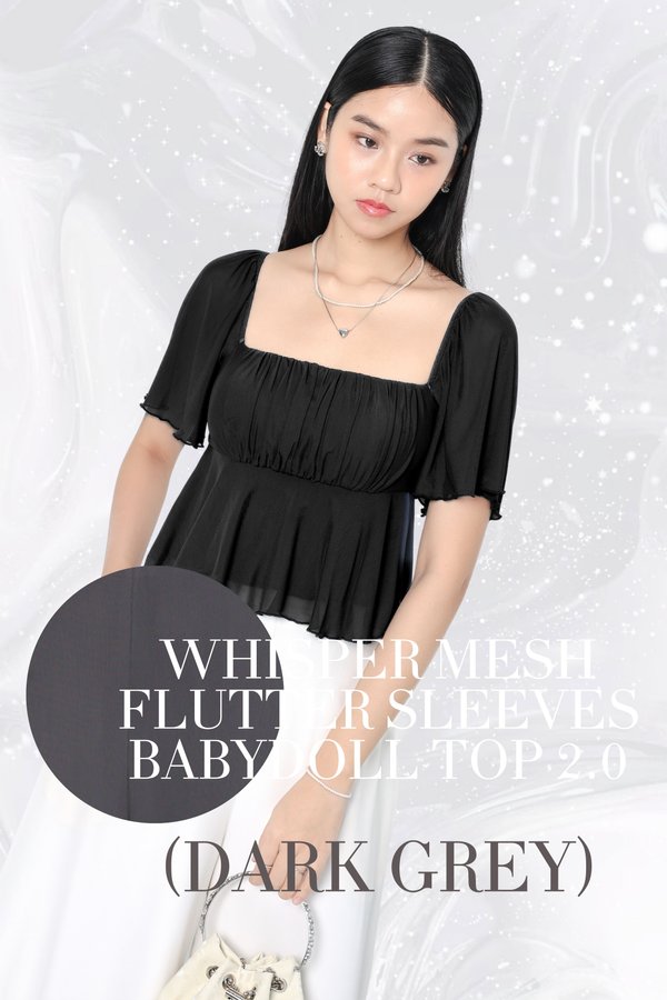 (PO ETA: MID AUG) *TPZ LUXE MESH* WHISPER MESH FLUTTER SLEEVES BABYDOLL TOP 2.0 IN DARK GREY