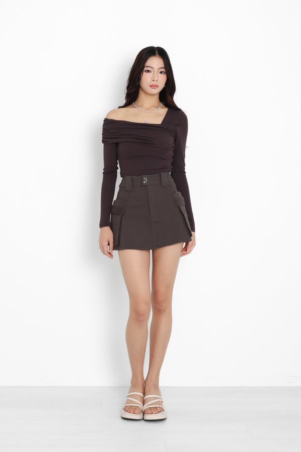 *TPZ* RIVELLE DENIM CARGO SKORTS (REGULAR) IN GUNMETAL OAK