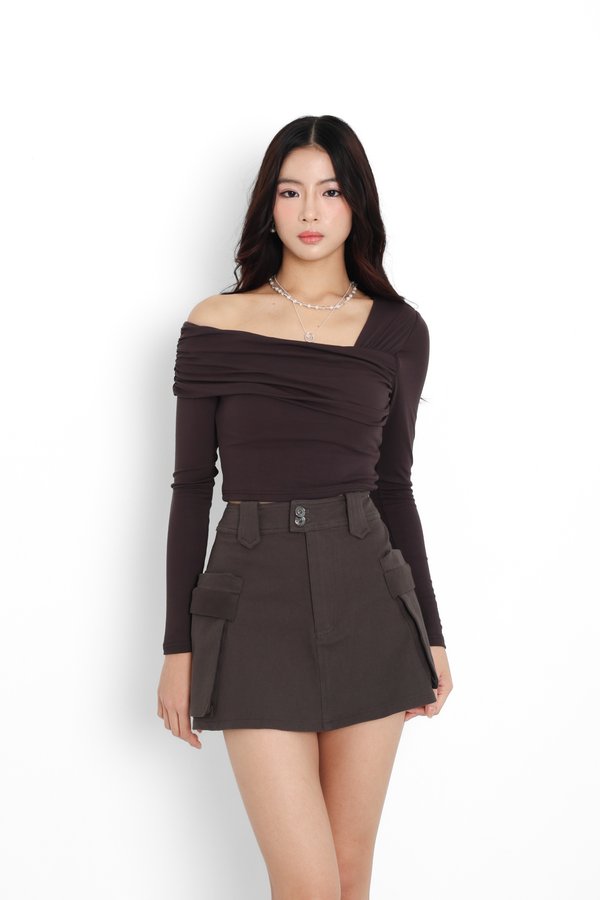 *TPZ* RIVELLE DENIM CARGO SKORTS (REGULAR) IN GUNMETAL OAK